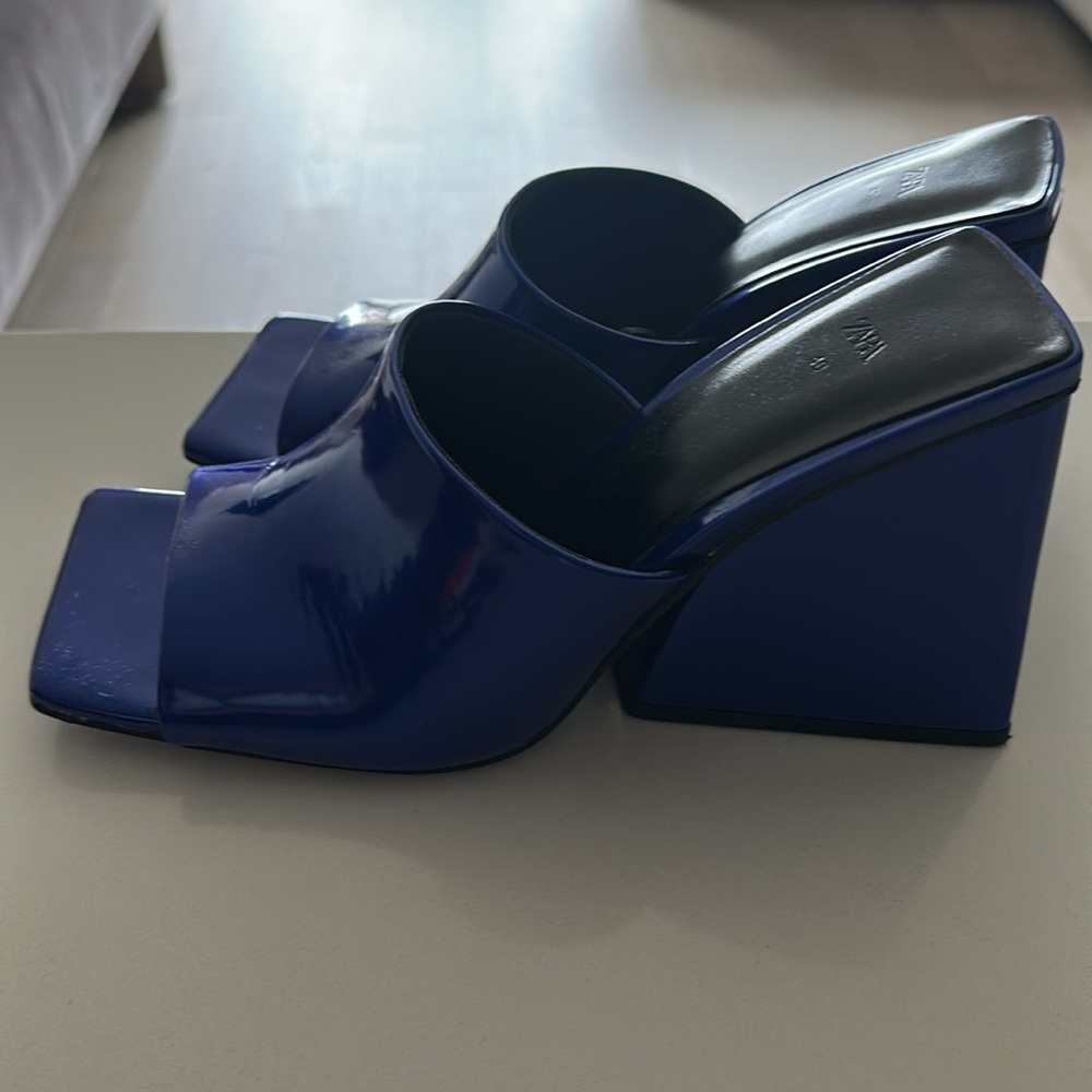 Zara Blue Women's Heels Mules - Picture 5 of 6